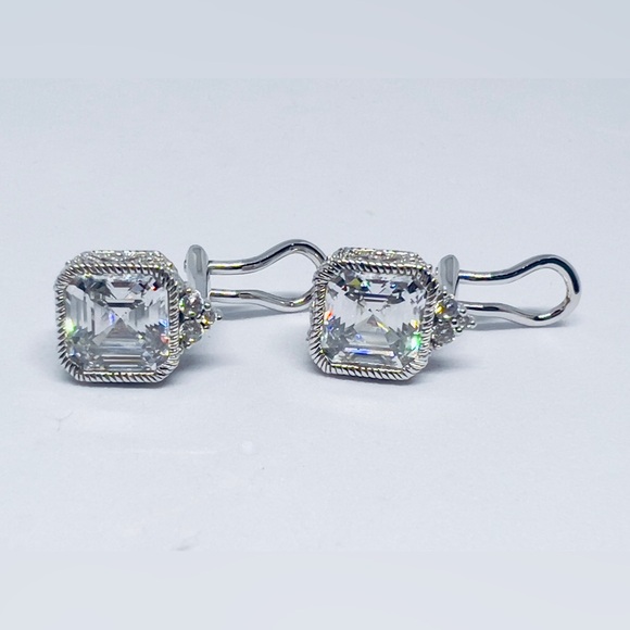 Judith Ripka 925 Sterling Silver Asscher Cut CZ Lever Back Pierced Earrings - Picture 9 of 15